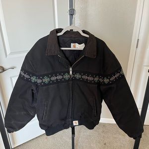 Vtg Carhartt Black Southwestern Lined Jacket Distressed Aztec Navajo SZ XL USA